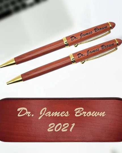 Personalized Wooden Ballpoint Pen with Personalized Case | Rosewood Pen Set | Fully Customizable | Gift for graduations, birthdays, weddings, for him and for her (Pen and Pencil w/Case)