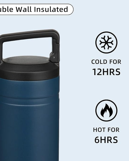 BJPKPK Insulated Water Bottle with 2 Lids,20 oz Double Wall Stainless Steel Vacuum Tumbler Travel Coffee Mug,Wide Mouth Thermal Cup,Navy Blue