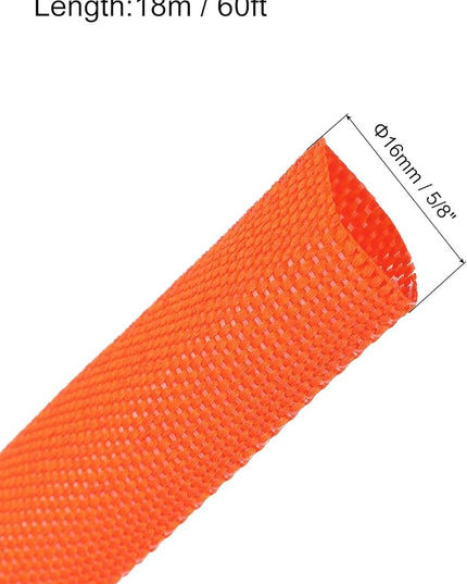 MECCANIXITY Braided Cable Sleeves Heat Shrinkable Fabric Sleeving, 5/8" 60ft Orange 2:1 Ratio Heat Shrinkable Cord Protector for Harness Cable, Network Cable Protection, Cable Management