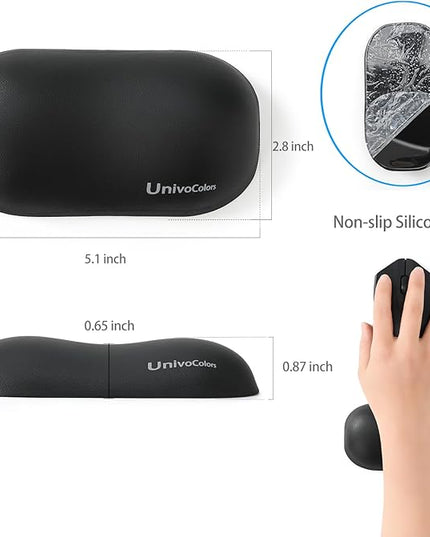 UnivoColors Design-Wave Wrist Rest, Artificial Sheepskin+Memory Foam+Ergonomic+Anti-Slip Gel, Resilience Support During Work and Gaming,Mouse Accessory,Black