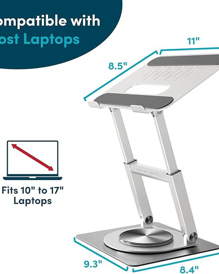 Lifelong 360 Rotating Ergonomic Laptop Stand for Desk, Laptop Riser with Swivel Base, Adjustable Computer Stand for 10-17" MacBook Pro & All Laptops- Portable Standing Desk Converter- Height 16"