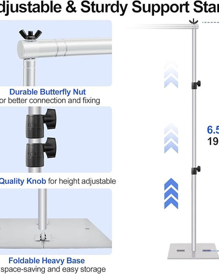 EMART Backdrop Stand, 6.5x10 ft Adjustable Photo Background Pipe and Drape Photography Kit with Heavy Duty Metal Flat Base for Parties, Wedding, Video Studio, Birthday - Silver