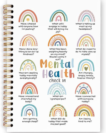 dvhdajed Boho Rainbow Mental Health Spiral Notebook, Mental Health Therapy Journaling Notebooks, Self Care Journal Notebooks for Women psychologist, Boho Therapy Office School Supplies Gifts, 5.5x8.3