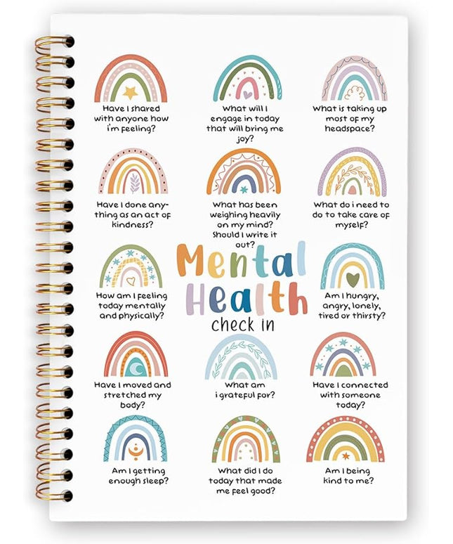 dvhdajed Boho Rainbow Mental Health Spiral Notebook, Mental Health Therapy Journaling Notebooks, Self Care Journal Notebooks for Women psychologist, Boho Therapy Office School Supplies Gifts, 5.5x8.3