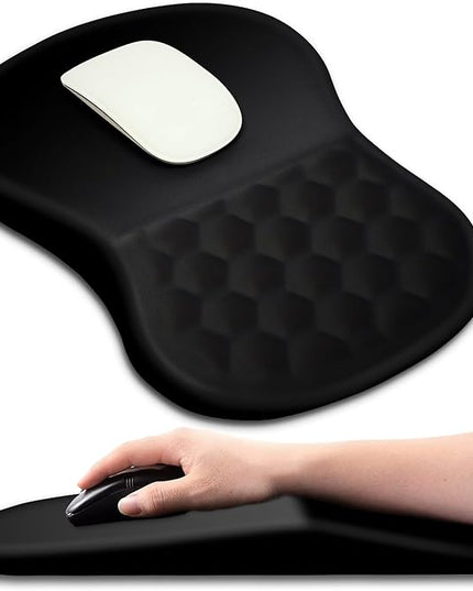 Hokafenle Ergonomic Mouse Pad Wrist Support with Massage Design, Wrist Rest Pain Relief Mousepad with Memory Foam&Non-Slip PU Base, Mouse Pads for Wireless Mouse & Desk (12x8 inch,Black)