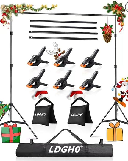 Backdrop Stand 10x7ft(WxH) Photo Studio Adjustable Background Stand Support kit with 2 Crossbars, 6 Clamps, 2 Sandbags and Carry Bag for Parties, Events Decoration, Wedding, Photography (Black)