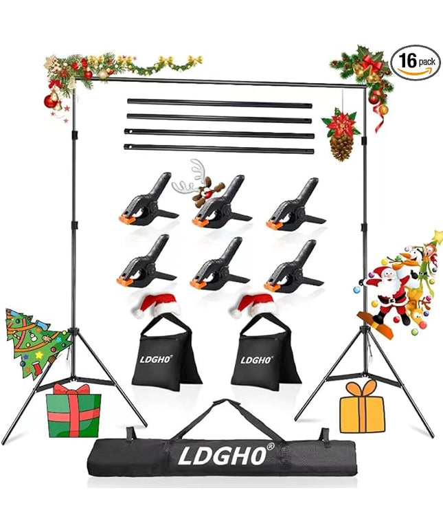 Backdrop Stand 10x7ft(WxH) Photo Studio Adjustable Background Stand Support kit with 2 Crossbars, 6 Clamps, 2 Sandbags and Carry Bag for Parties, Events Decoration, Wedding, Photography (Black)
