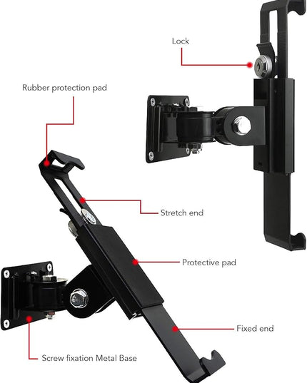 WeSTRUGGLE Tablet Wall Mount Holder with Lock and Key, Rotate Design Arbitrary Adjustment,Multi Angle,Bracket for Most 8 to 10.4 Inch,and for iPad Air &10.2,10.9,Pro 11 Galaxy tab,and More (Black)