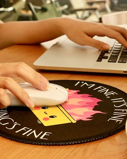 Dumpster on Fire Small Mouse Pad, Cute Funny Round Mousepad with Non-Slip Rubber Base, This is Fine Mouse Pads for Desk Accessories Laptop Gaming Office Supplies Decor(8.6 x 8.6 Inch)