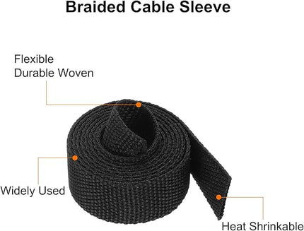 MECCANIXITY Braided Cable Sleeves Heat Shrinkable Fabric Sleeving, 1/2" 3ft Black 2:1 Ratio Heat Shrinkable Cord Protector for Harness Cable, Network Cable Protection, Cable Management