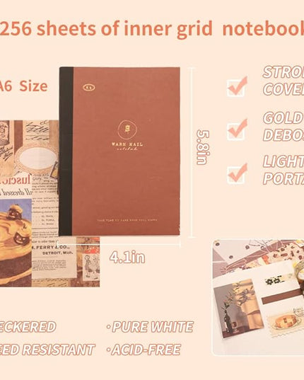 348 Pcs Scrapbooking Supplies Kit, Vintage Aesthetic Scrapbook Kit for Bullet Junk Journal, Stationery, A6 Grid Notebook, DIY Journaling Supplies, Birthday Craft Gift for Teen Girl Kid Women