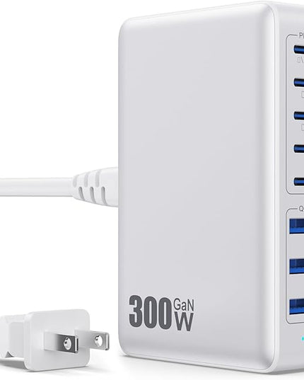 USB C Charger 300W USB C Charger Block 8-Ports GaN IV Fast Charging Station,PD 100W Laptop Charging Hub Wall Charge Adapter Compatible with MacBook/Air,DELL,Steam Desk,iPhone 16/15/14,Galaxy