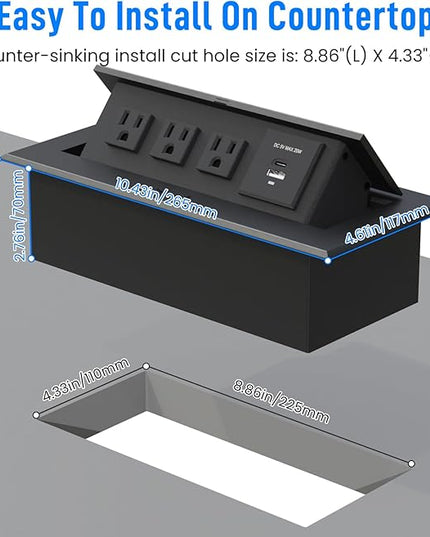 Conference Table Power Outlet PD20W Type-C Fast Charging Pop Up Table Hub Connection Box with 3AC Outlets and USB Port for Conference Room Kitchen Countertop