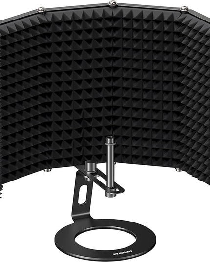 Aokeo Microphone Isolation Shield, Foldable Mic Shield with Triple Sound Insulation, Reflection Filter with 3/8" and 5/8" Mic Threaded Mount for Recording Studio, Podcasts, Singing, and Broadcasting