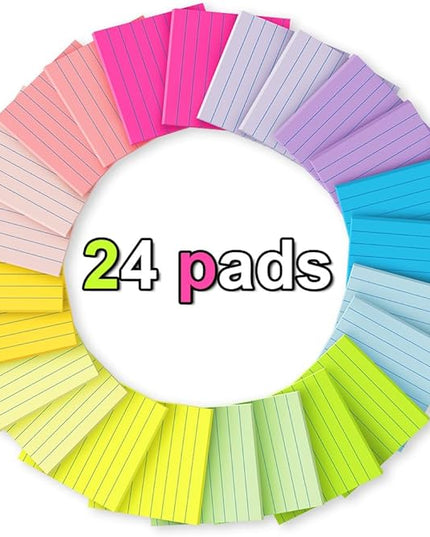 (24 Pack) Lined Sticky Notes 3x3 in,Notepads with Lines,Ruled Stickies Super Sticking Power,Office School Memo Note Pads Bright Colors,Post on Windows Doors,Recyclable,Easy to Write on