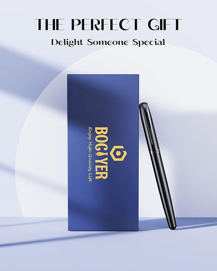 BOCIYER samurai Fountain Pen Set,Hand Polished Medium Nib,Calligraphy Nib(Bent Nib),Includes 8 Ink Cartridges,Ink Refill Converter*2 And Gift Box,Best Pen Gift Set for Men & Women（Black ）