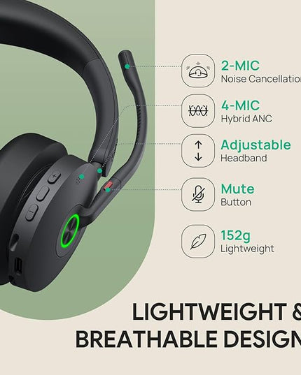 Yealink BH74 ANC Wireless Bluetooth Headset with Mic for Work, 6-mics Hybrid ANC Tech, Microsoft Teams Premium Open Ofﬁce Certified Headsets, up to 32h Talking Battery Life, Zoom Certified