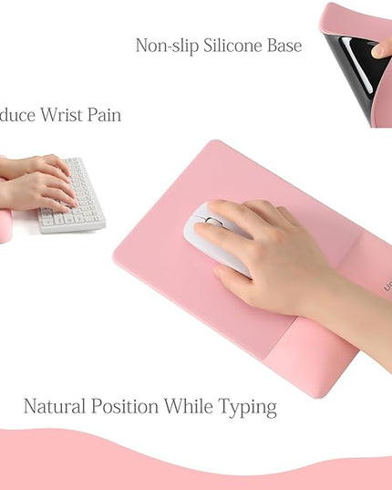 UnivoColors Design-Wave Set of Keyboad Wrist Rest & Mouce Pad,Artificial Sheepskin+Memory Foam+Ergonomic+Anti-Slip Gel, Resilience Support During Work and Gaming,Keyboard Accessory,Pink,N