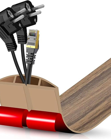 Floor Cord Cover Cavity 0.8"x0.37" Self Adhesive Cord Hider, 3.3FT Low Profile Cable Management, Extension Strip Protector for Wires, Prevent Cable Trips for Offices, Gyms,(Wood Smoked Brown)