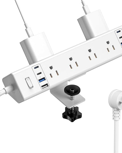 40W Fast Charging Station,Desk Clamp Power Strip 20W USB C,8 Outlets,8 USB Ports,4 USB C 4 USB A,Nightstand Edge Mount Surge Protector, 14AWG Cord, Fits 1.9" Tabletop Edge for Office,Home Furniture
