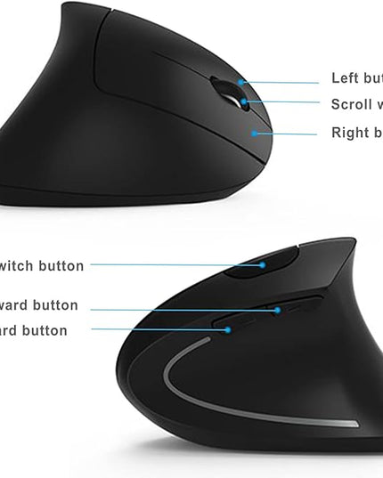 Ergonomic Mouse, LEKVEY Vertical Wireless Mouse - Rechargeable 2.4G Optical Vertical Mice : 3 Adjustable DPI 800/1200/1600 Levels 6 Buttons, for Laptop, Mac, PC, Computer, Desktop, Notebook etc, Black