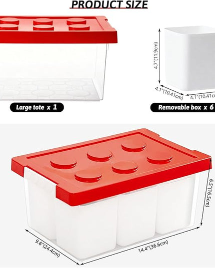 loobuu Plastic Storage Bins with Lids, Art Craft Supply Organizer Box with Brush Pot, Multipurpose Stackable Storage Containers for Organizing Tool, Craft, Crayon,Sewing (Red)