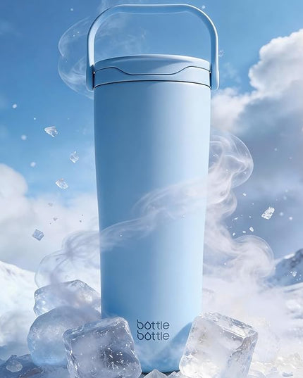 BOTTLE BOTTLE Insulated Tumbler with Handle & Straw Lid, 30oz Stainless Steel Leak-Proof Water Bottle for Hot & Cold Drinks, Add Ice Without Unscrewing, BPA-Free for Travel, Sports, Office(Blue)