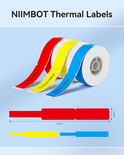 NIIMBOT Cable Label Tape for D110/D11/D101 Label Maker, 12.5 x 109 mm (0.49'' x 4.29''), 3 Rolls for Red Yellow Blue, Thermal Label Tape for Home Office Labeling Tape Replacement