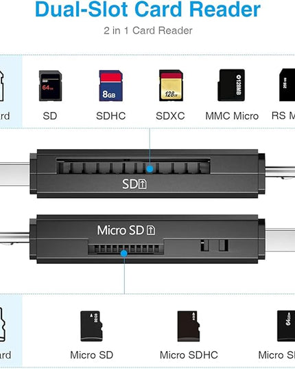3-in-1 SD Card Reader-Type-C/USB-A/Micro USB, Dual Slot Memory Card Reader for MacBook/PC/Android/Phone/Camera/Laptop/Galaxy/Chromebook, Micro SD Card Adapter Supports SD/SDHC/SDXC/MMC