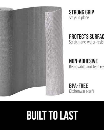 GORILLA GRIP Slip Resistant Drawer and Shelf Liner 2 Pack, Non Adhesive Water Resistant, Easy Clean and Trim, Smooth Surface Liners for Kitchen Cabinet, Shelves, Drawers, Pantry, 12 in x 20 FT, Gray