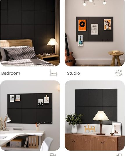 Fluxynara Large Felt Bulletin Board 36" x 24" Cork Board Alternative-6 Pack with 40 Safe Removable Adhesive Tabs, Cork Boards for Walls Cork Board for Home Office Classroom Pin Board - Black