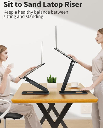 tounee Laptop Stand for Desk Adjustable Height, Telescopic Computer Stand with Pull Out Design Ergonomic Laptop Riser Fits All Laptops 10-17"-Black