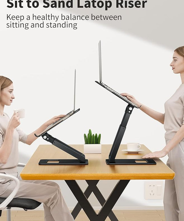 tounee Laptop Stand for Desk Adjustable Height, Telescopic Computer Stand with Pull Out Design Ergonomic Laptop Riser Fits All Laptops 10-17"-Black