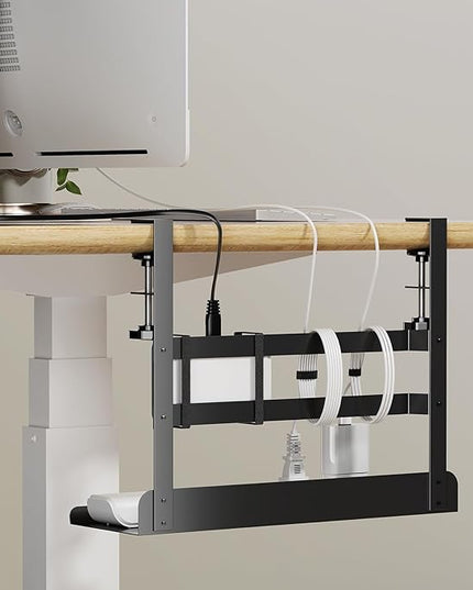 YECAYE Under Desk Cable Management Tray, All-Metal Clamp-Mount Cable Management Organizer Tray, Computer Cord Organizer Rack, Standing Desk Wire Organization for Office and Home, Black