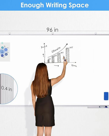 Large Dry Erase Board 96 x 48 Inch, maxtek Magnetic White Board Dry Erase for Wall 8' x 4' Wall-Mounted Aluminum Frame Presentation Marker Board with a Long Pen Tray for Classroom, Office & Home