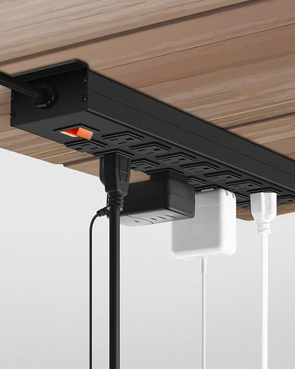 HHSOET Metal 16 Outlet Mountable Power Strip, Wall Mount Garage Workbench Socket, Gaming Table Surge Protector with 6 FT Power Cord.(Black)