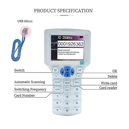 300CD RFID Reader Writer White (RFID Copier Multi-Frequency RFID Writer RFID Card Reader Smart Card Decoder with Free Software and USB for Access Control Home Security)