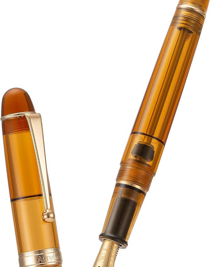 Asvine V126 Vacuum Filling Fountain Pen Extra Fine Nib, Transparent Brown Acrylic, Large-Capacity with Gift Case