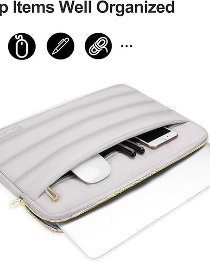 MOSISO 15-15.6 inch Laptop Case, 16 inch Puffy Laptop Sleeve Compatible with MacBook Pro 16, HP Dell ASUS Acer Toshiba Lenovo Notebook Computer, Polyester Horizontal Bag with Small Case, Gray