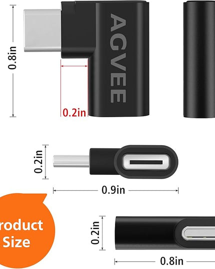 AGVEE 4 Pack Side Angle 90 Degree USB-C Male to USB-C Right Angled Female Adapter (Type-C 3.2 Gen 2) Converter Video Type-C 10G Data Extension Coupler Converter Connector, Black