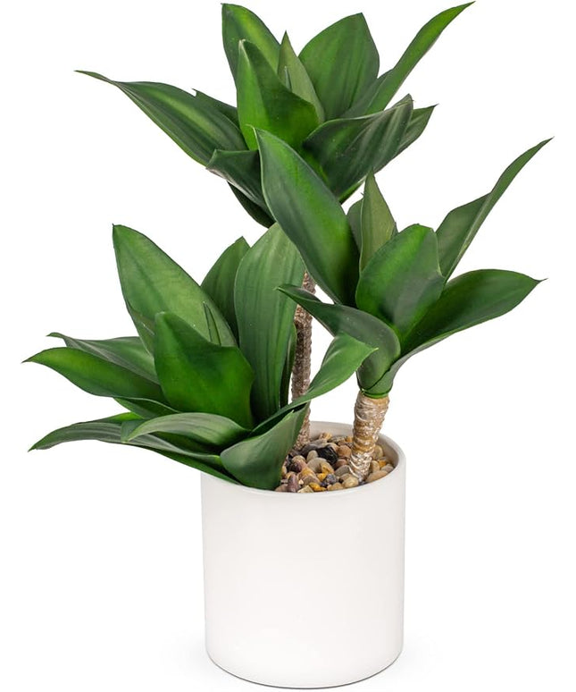 Hollyone Large Artificial Agave Plants Fake Three-Head Agave Succulent Plant Potted 15" Faux Plant in White Pot Succulent Aloe Plant Indoor for Desk Modern Home Decor