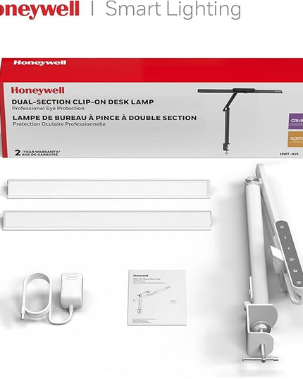 Honeywell LED Desk Lamp with Clamp - HJ1 Sunturalux Eye-Caring Clip on Lights for Home Office, 1200LM Clamp Lamp 4 Color Modes Stepless Dimming Task Desk Light for Working White