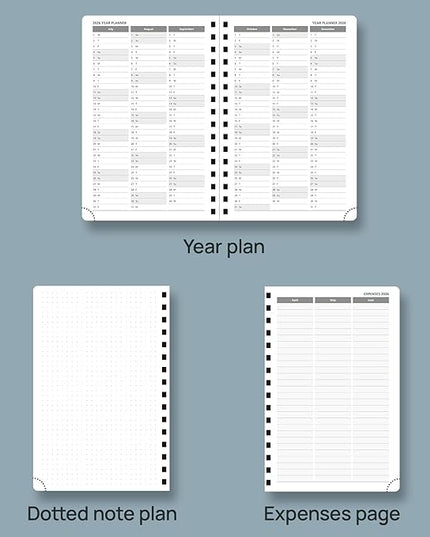 POPRUN 2026 Daily Planner One Page A Day - [8.5" x 5.75" Wire-Bound Hard Cover] Agenda 2026 Hourly Appointment Book with Monthly Calendar, Inner Pocket, Ivory Paper - Pacific Green