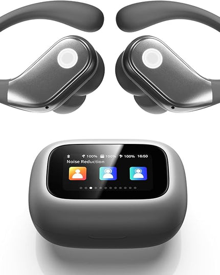 Wireless Earbuds, ANC Noise Cancelling Sport Ear Buds with Multifunctional Touch Screen Case, Bluetooth 5.4 Headphones, Bass Stereo Sound, 5 EQ Over-Ear Earbuds for Sports/Workout/Gym-Grey