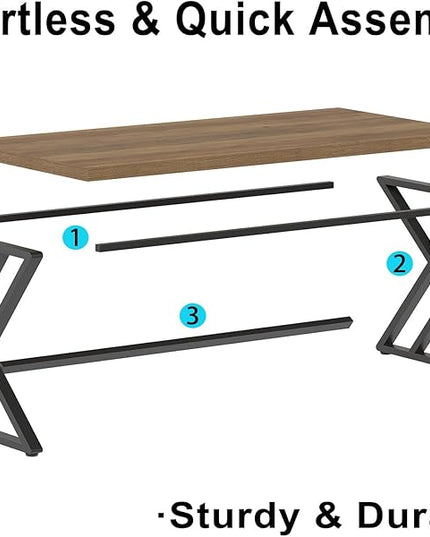 LVB Long Computer Desk, Big Industrial Home Office Desk, Large Metal Wood Writing Study Computer Table for Bedroom, Modern Executive Simple Gaming Work Desk for Student, Rustic Oak, 60 in