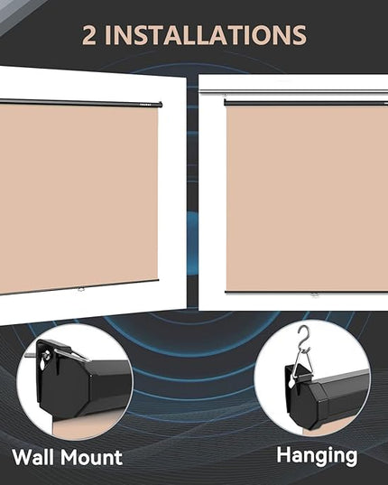 RAUBAY Retractable Pull Down Beige Screen Backdrop - 78.7" x 86.6" Collapsible Wall-Mount Nude Background for Professional Video Production, Photography, TikTok and Video Conferencing