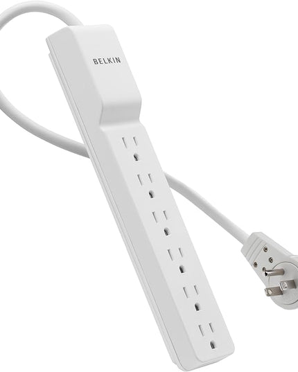 Belkin 6-Outlet SlimLine Power Strip Surge Protector, 6ft Cord and Rotating Plug, 700 Joules, White