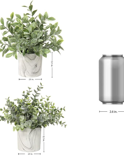 Hollyone Faux Plants Indoor Artificial Mini Potted Plants Plastic Green Plant Small Fake Plants Eucalyptus Decor in Pots for Home Table Room Bathroom Decor