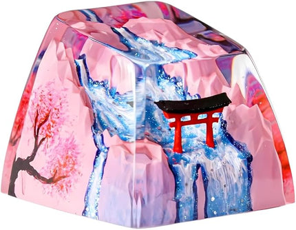 Japanese Shrine Artisan Keycap Red Torii Gate Spring Sakura Waterfall R1 SA Profile Custom 1U ESC Handmade Gaming Resin Key Cap Cherry MX Switch Compatible Mechanical Keyboard Japan Lover Gift