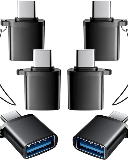 USB C to USB A Adapter 6 Pack,USBC to USB Adapter,TypeC Male USBA Female 3.0 Adaptor,USBC OTG Adapters for iPhone 16 15,MacBook Pro,iPad,Samsung Galaxy,Black
